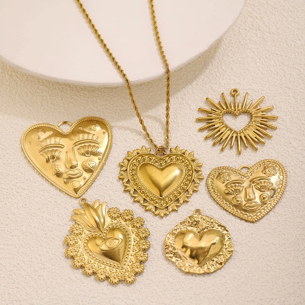 5Pcs PVD Gold Stainless Steel Heart Charms Boho Enamel Sunflower Pendants For DIY Jewelry Findings For Bracelet Necklace Making