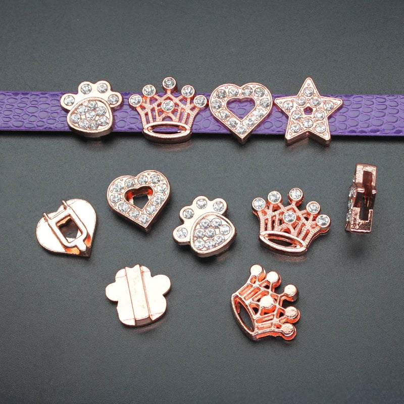 30PC/lot Hole 10MM Heart Star Slide Charm Paw Butterfly Crown DIY Charms for 10mm Bracelet Wristband Jewelry Making