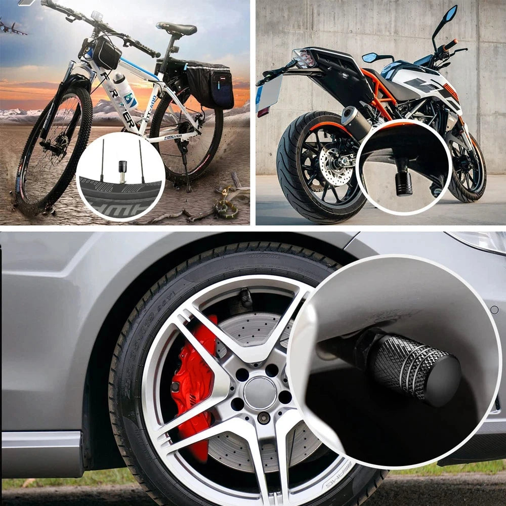 Aluminum Alloy Tire Valve Stem Caps 4 Pcs Universal Stem Covers for Cars Motorcycles and Bikes Auto Tire Accessoires