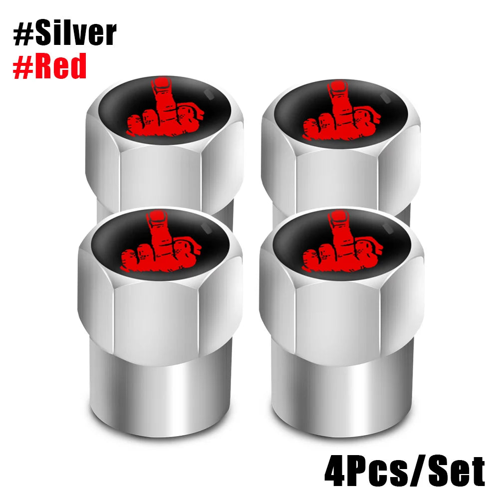 DSYCAR Tire Valve Caps (4 Pcs/Set ) Aluminium Alloy/Copper, Universal Middle Finger Stem Covers for Car, Truck, Motorcycle, Bike