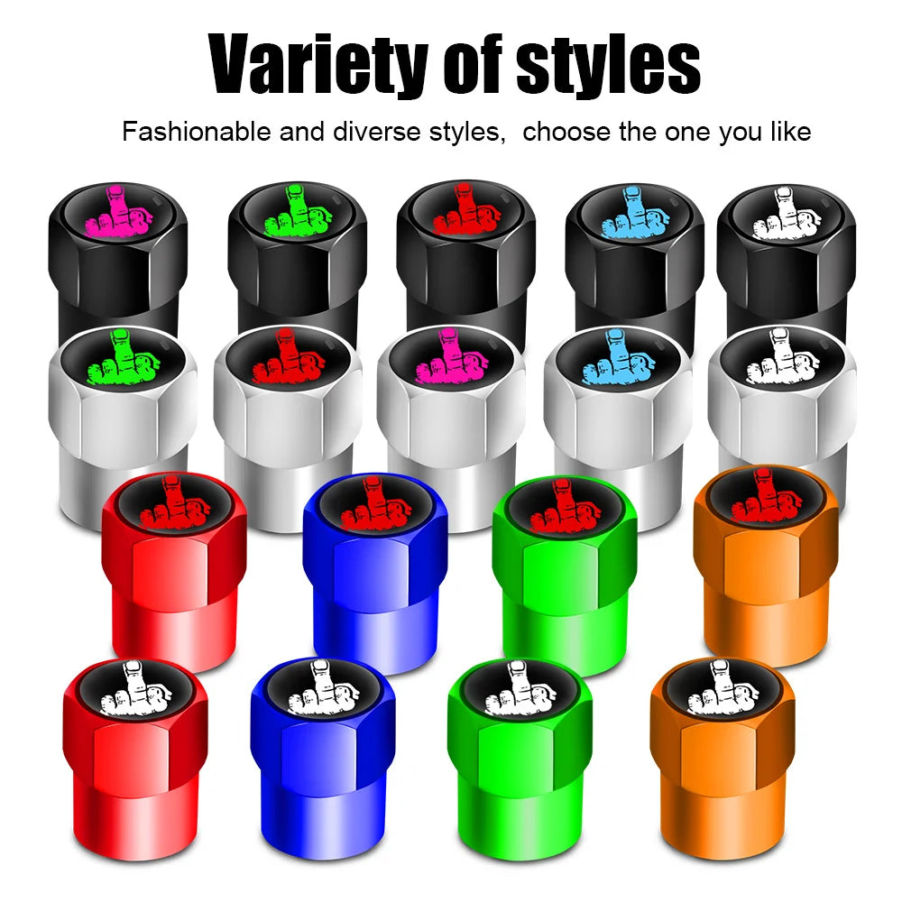 DSYCAR Tire Valve Caps (4 Pcs/Set ) Aluminium Alloy/Copper, Universal Middle Finger Stem Covers for Car, Truck, Motorcycle, Bike