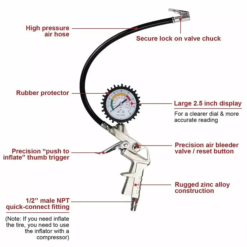 Car Tire Pressure Gauge 220 PSI High Precision Air Pressure Gun Monitor Tester Air Compressor Truck Motorcycle Tire Repair Tool