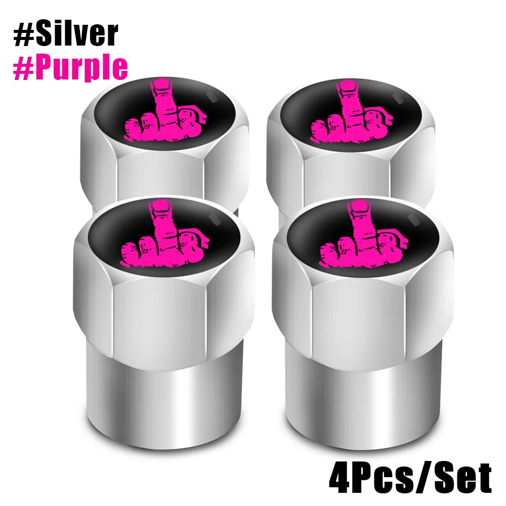 DSYCAR Tire Valve Caps (4 Pcs/Set ) Aluminium Alloy/Copper, Universal Middle Finger Stem Covers for Car, Truck, Motorcycle, Bike