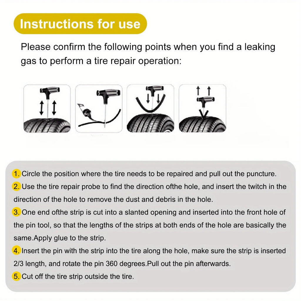 Emergency Heavy Duty Car Tire Repair Kit Multiple Sizes Tubeless Puncture Plug Garage Tools for Auto Bike Motorcycle