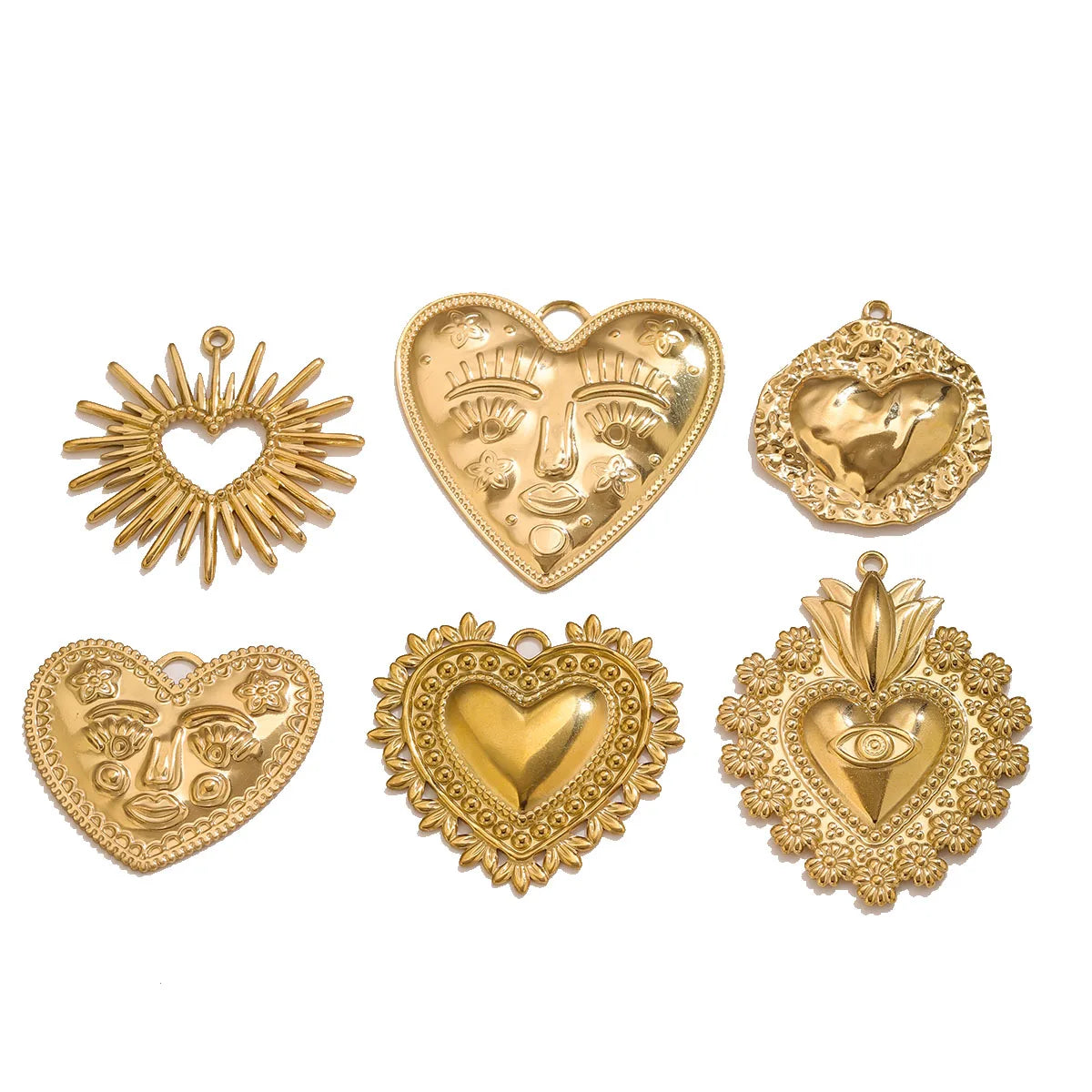 5Pcs PVD Gold Stainless Steel Heart Charms Boho Enamel Sunflower Pendants For DIY Jewelry Findings For Bracelet Necklace Making