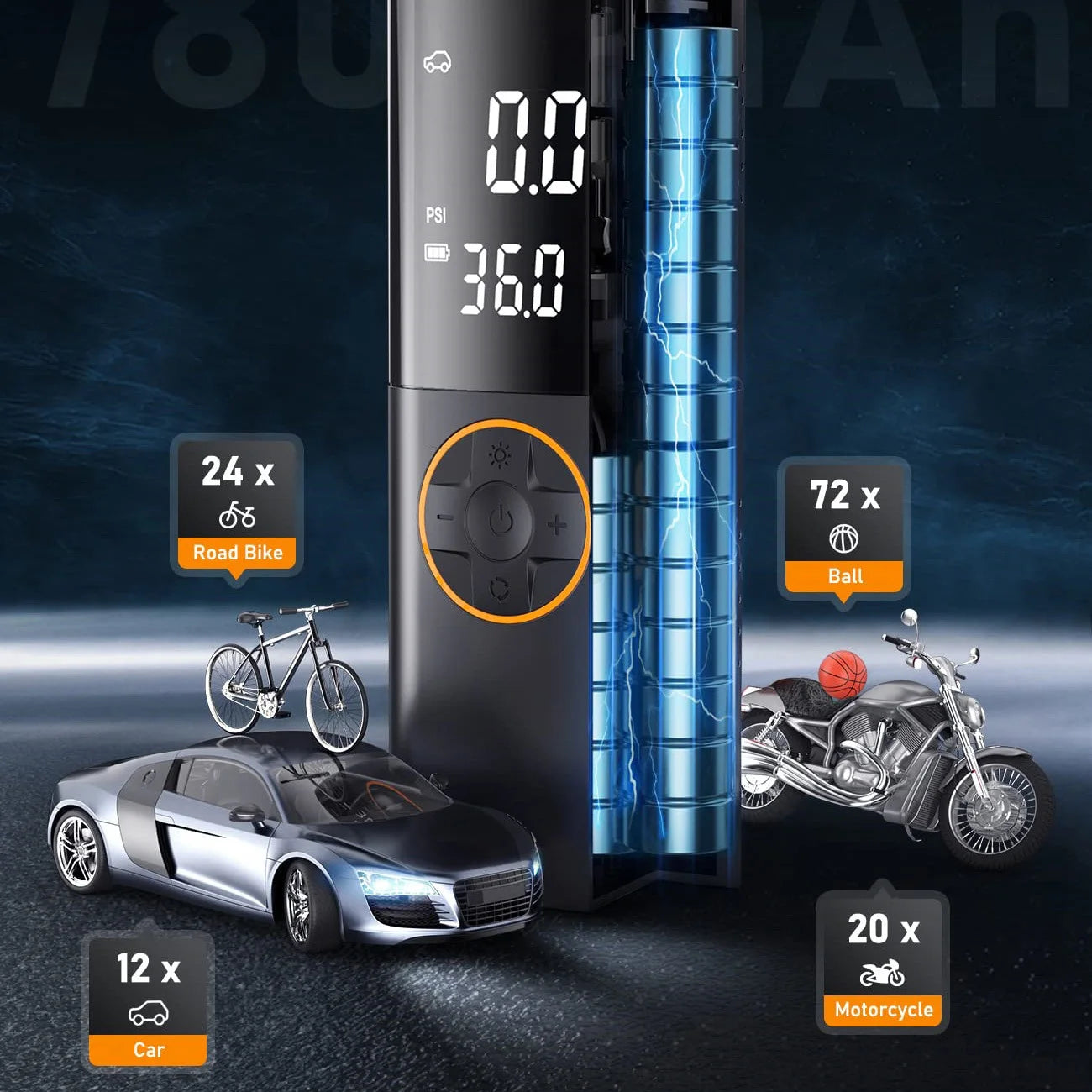 Tire Inflator Portable Air Compressor, Air Pump for Car Tires with LED Lights&Pressure Gauge for Auto, Motorcycles, Bikes, Balls