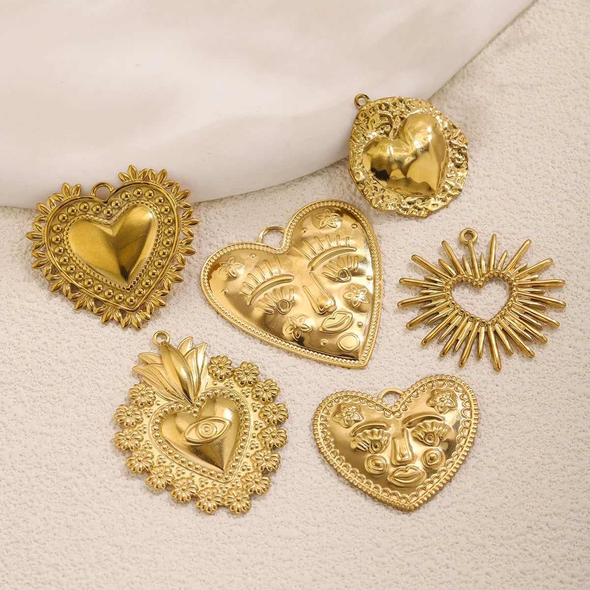 5Pcs PVD Gold Stainless Steel Heart Charms Boho Enamel Sunflower Pendants For DIY Jewelry Findings For Bracelet Necklace Making