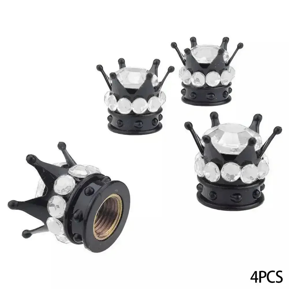 4PCS Car Motorcycle Bicycle Air Cover Car Wheel Tire Valve Caps Cover Crown Shape Bling Diamond Tyre Stem Dust Valve Caps Truck