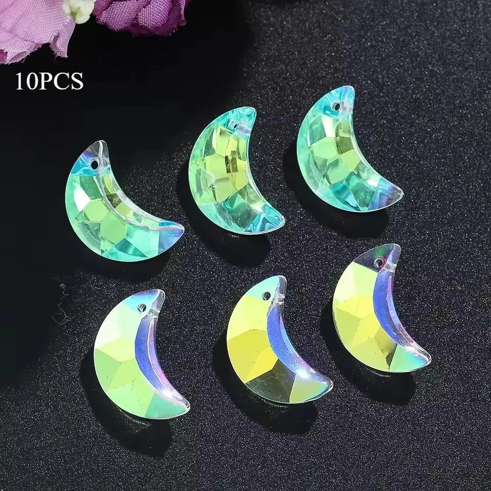 10pcs 20mm Crystal Beads DIY Suncatcher Making Pendant Moon Star Chandelier Parts Lamp Bead Charms for Necklace Earrings Jewelry