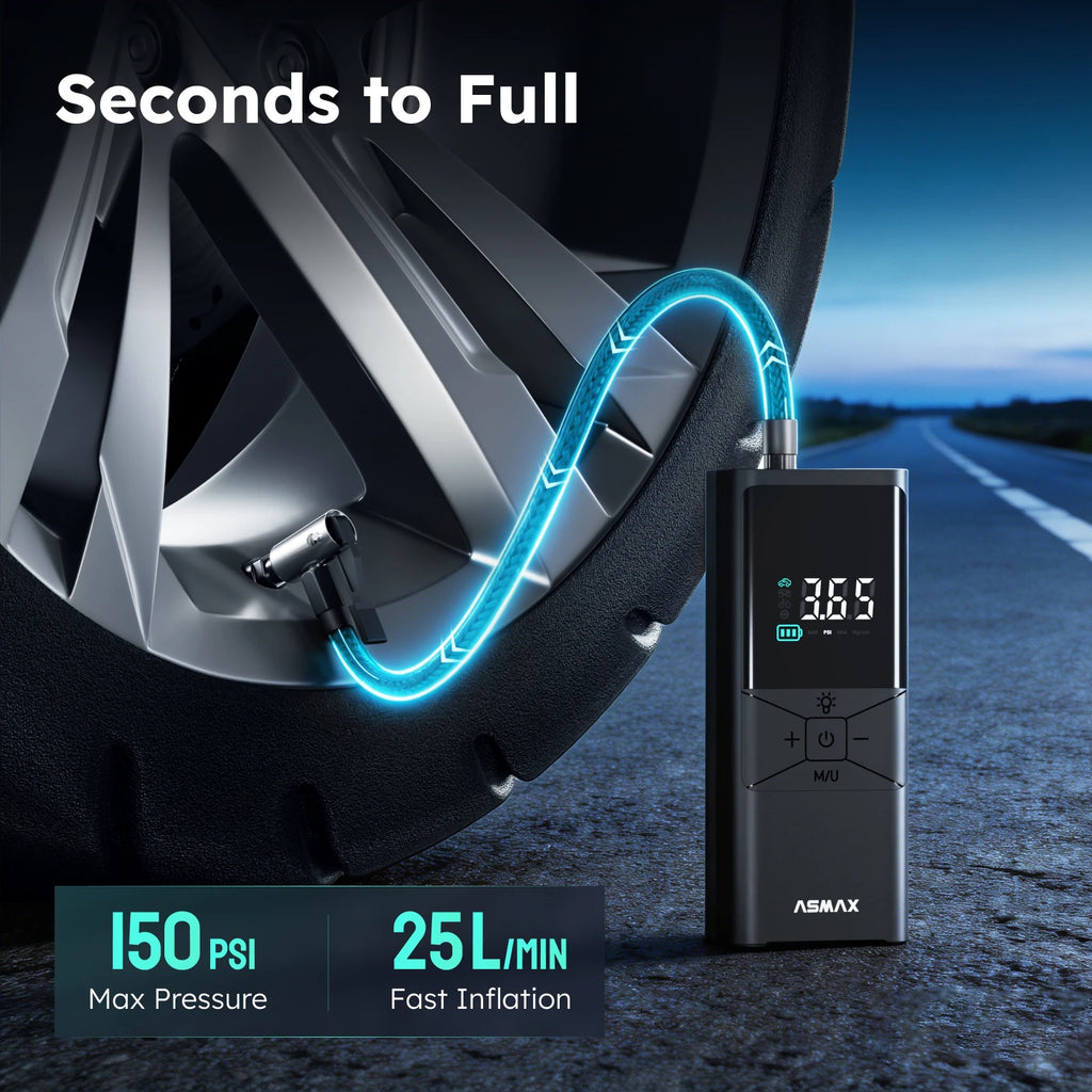 ASMAX T40 150PSI Tire Inflator Pump 6000mAh Rechargeable Portable Air Compressor LED Display Instant Pressure Reading