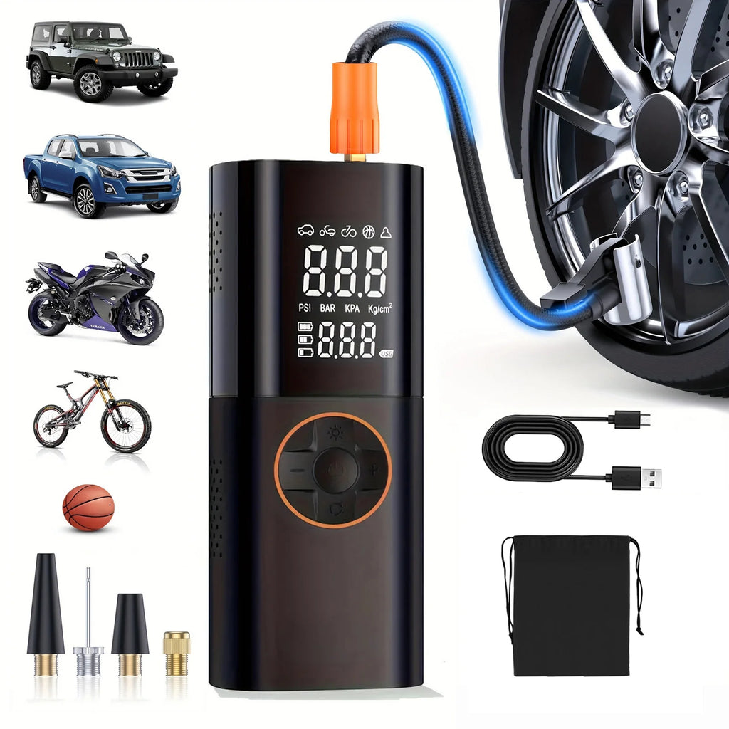 Tire Inflator Portable Air Compressor, Air Pump for Car Tires with LED Lights&Pressure Gauge for Auto, Motorcycles, Bikes, Balls