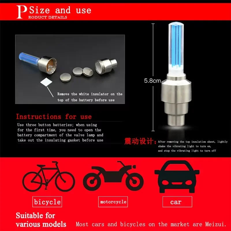 2PCS Bicycle Lights Motion Sensor LED Lights Road MTB Bike Tire Valve Caps Wheel Spokes LED Light Bicycle Accessories Neon Flash