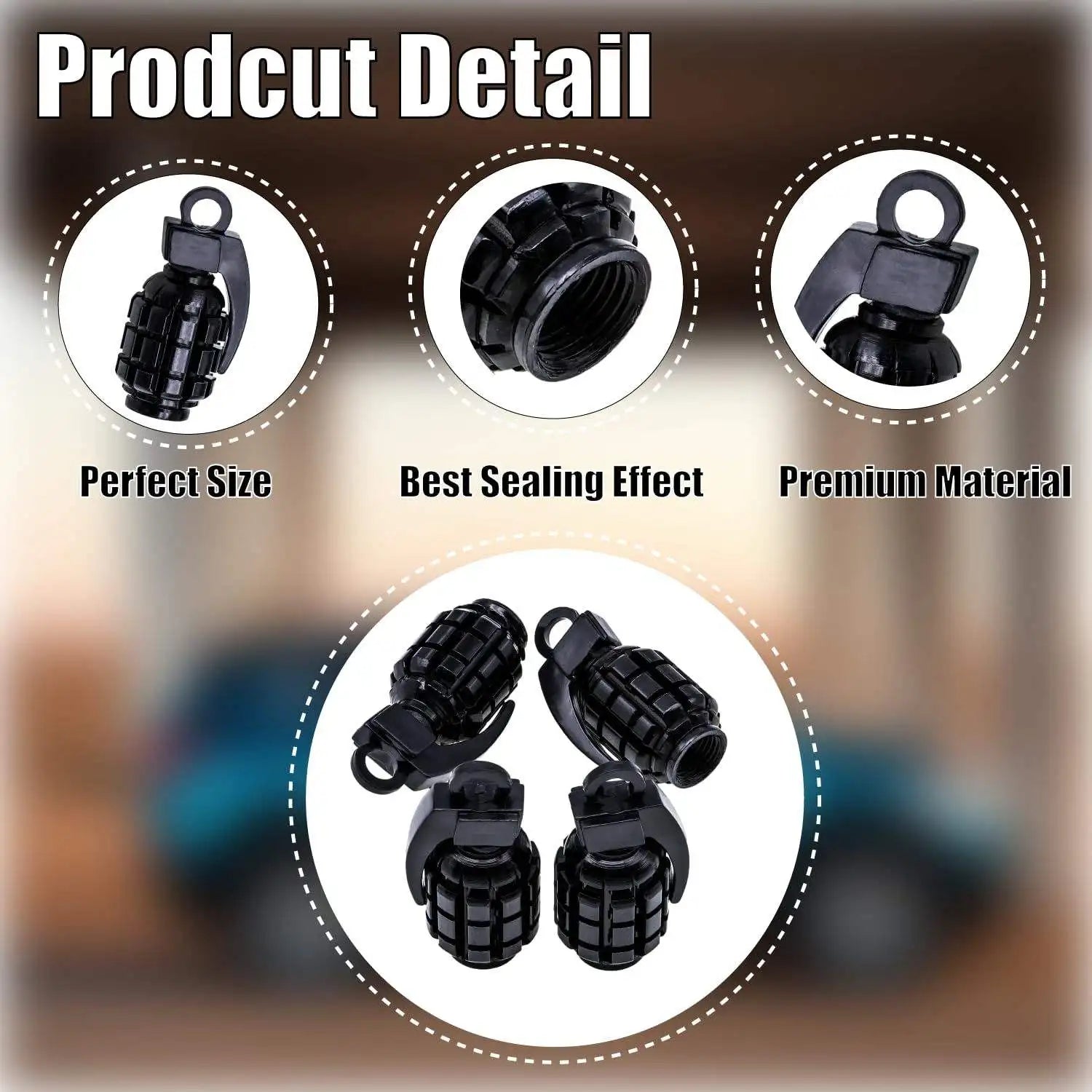 Valve Stem Caps Grenade Styling Universal Aluminum Alloy 4Pcs set Car Truck Motorcycle Wheel Tyre Accessories Bike Bicycle