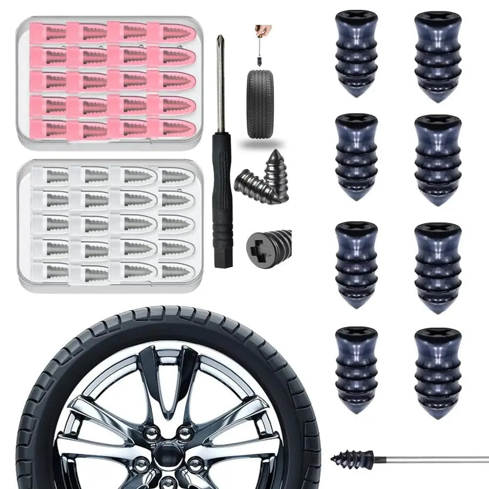 Car Vacuum Tyre Repair Nails Tool Set Rubber Tire Puncture Repair Kit with Repair Glue for Cars Truck Motorcycle