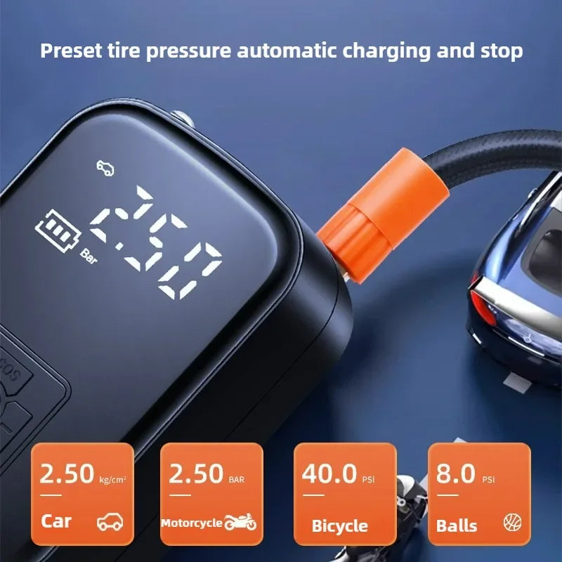 Portable Electric Tire Inflator Pump Wireless Car Air Compressor 150PSI Mini Car Air Pump For Car Motorcycle Bicycle Tire