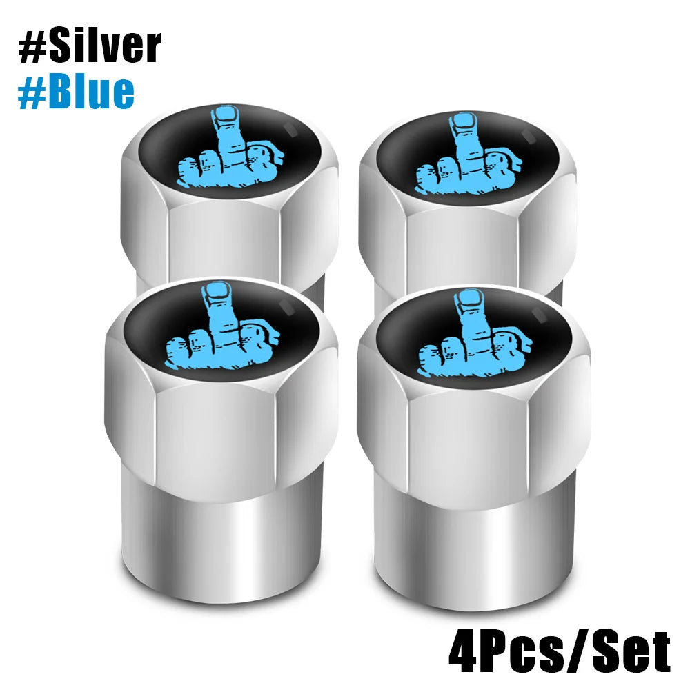 DSYCAR Tire Valve Caps (4 Pcs/Set ) Aluminium Alloy/Copper, Universal Middle Finger Stem Covers for Car, Truck, Motorcycle, Bike