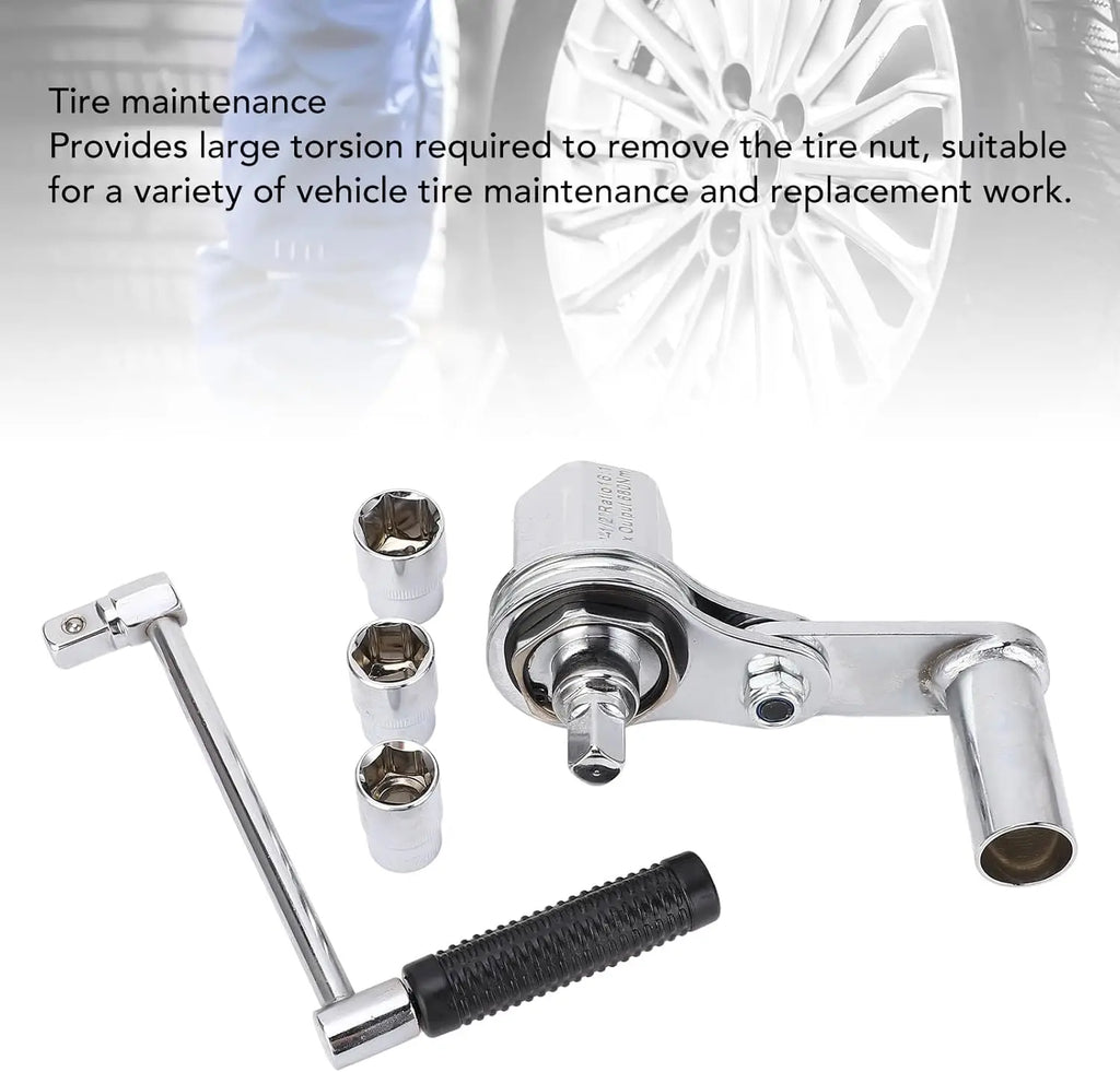Torque Multiplier Set 1/2” 17mm/19mm/21mm/22mm Sockets,Labor Saving Lug Nut Remover Hand Wrench Kit for  Motorcycle Tire Repair