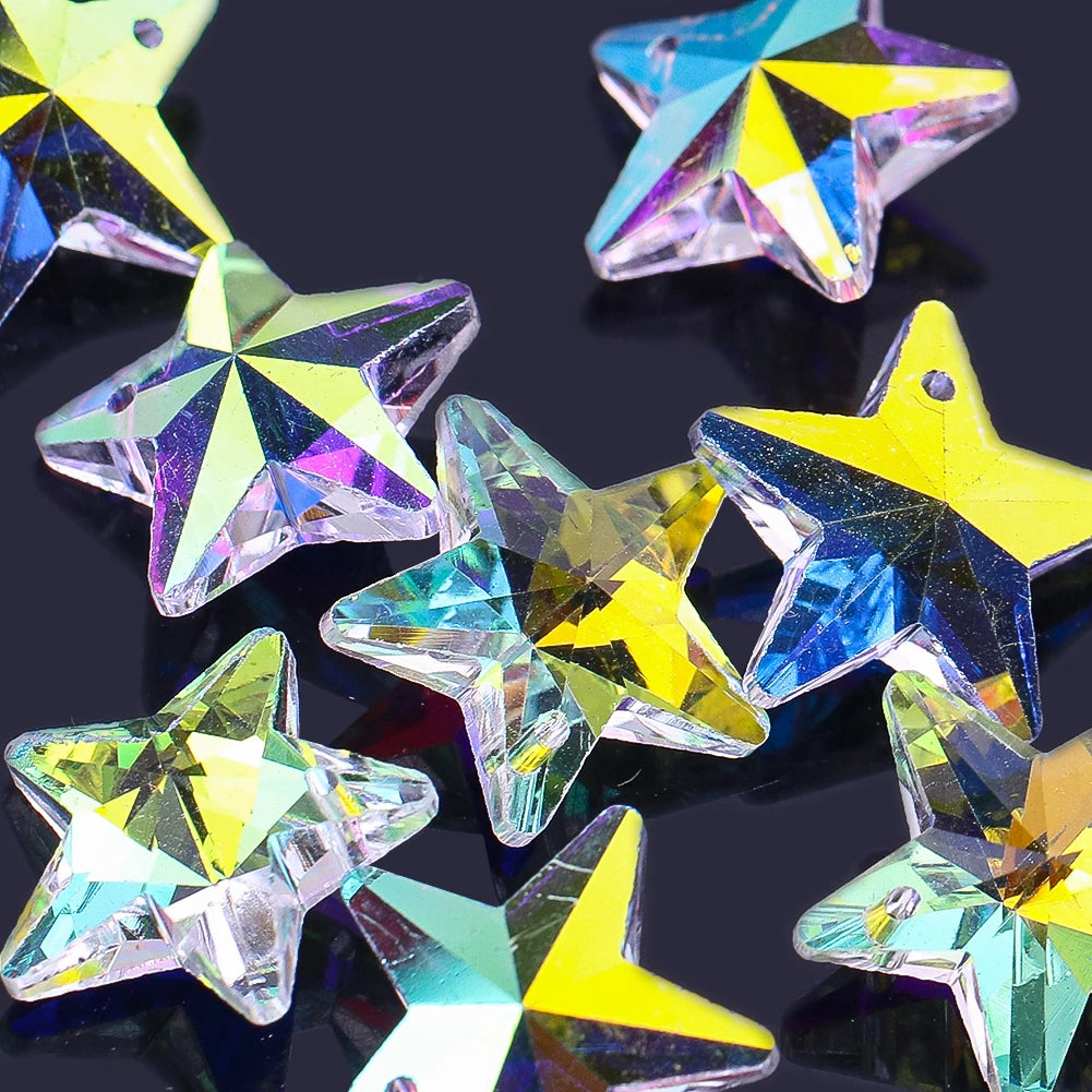 10pcs 20mm Crystal Beads DIY Suncatcher Making Pendant Moon Star Chandelier Parts Lamp Bead Charms for Necklace Earrings Jewelry