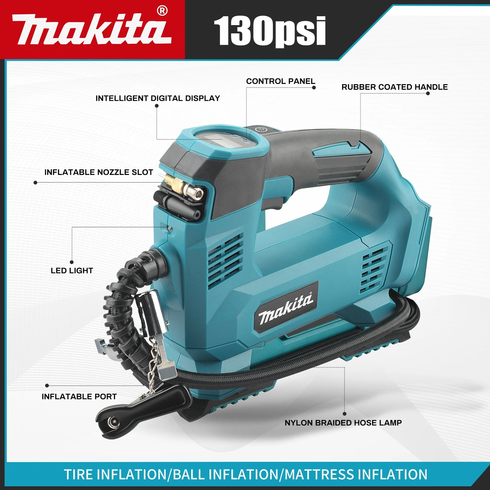 Makita DYS59 18V Battery Portable Air pump Lithium-Ion Cordless Inflator For Car Tyre Inflator Electric Motorcycle Pump