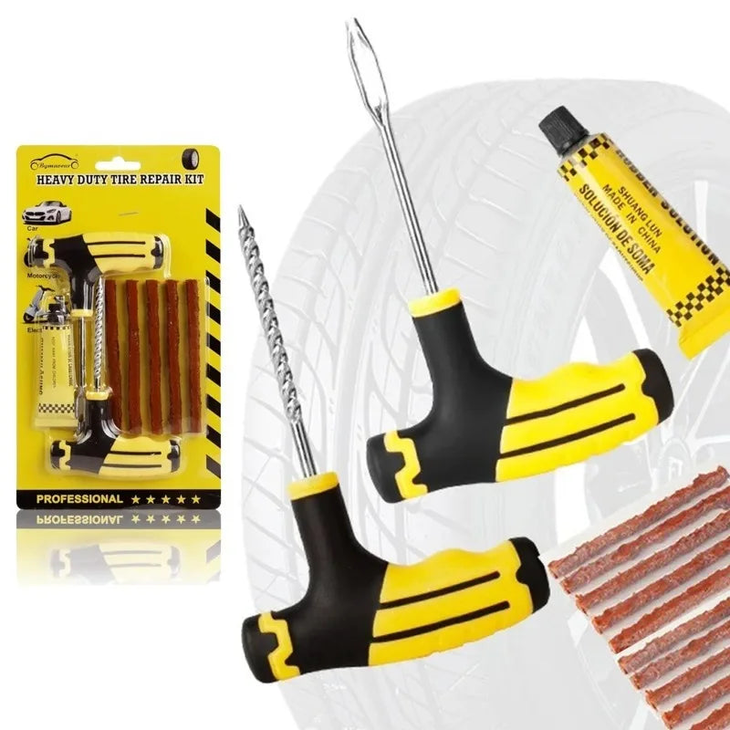Emergency Tire Repair Kit for Cars, Motorcycles and E-Bikes - All-in-One Tire Repair Set with Durable Patching Glue Strips
