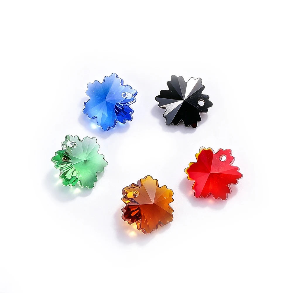20pcs 14mm Crystal Glass Snowflake Beads DIY Suncatcher Making Supplies Prisms Charms Jewelry Pendant Accessories Single Hole