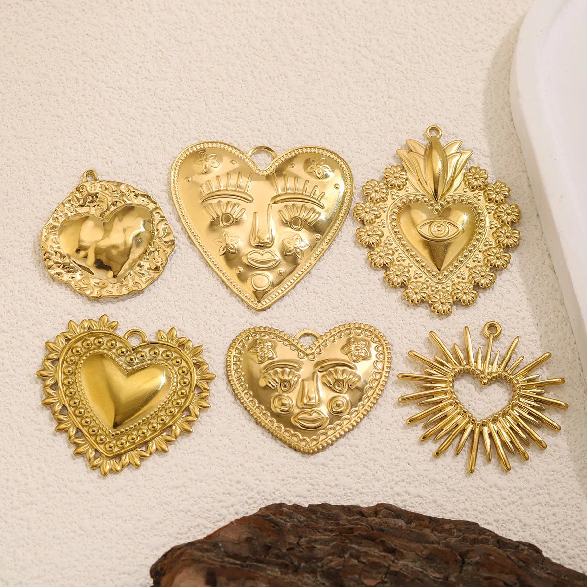 5Pcs PVD Gold Stainless Steel Heart Charms Boho Enamel Sunflower Pendants For DIY Jewelry Findings For Bracelet Necklace Making