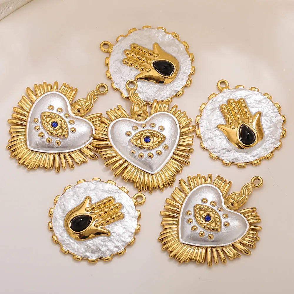 2PCS Gold-Plated Stainless Steel Charms Hand Evil Eye Heart Pendant Accessories For DIYJewelry Earrings Making Supplies Finding