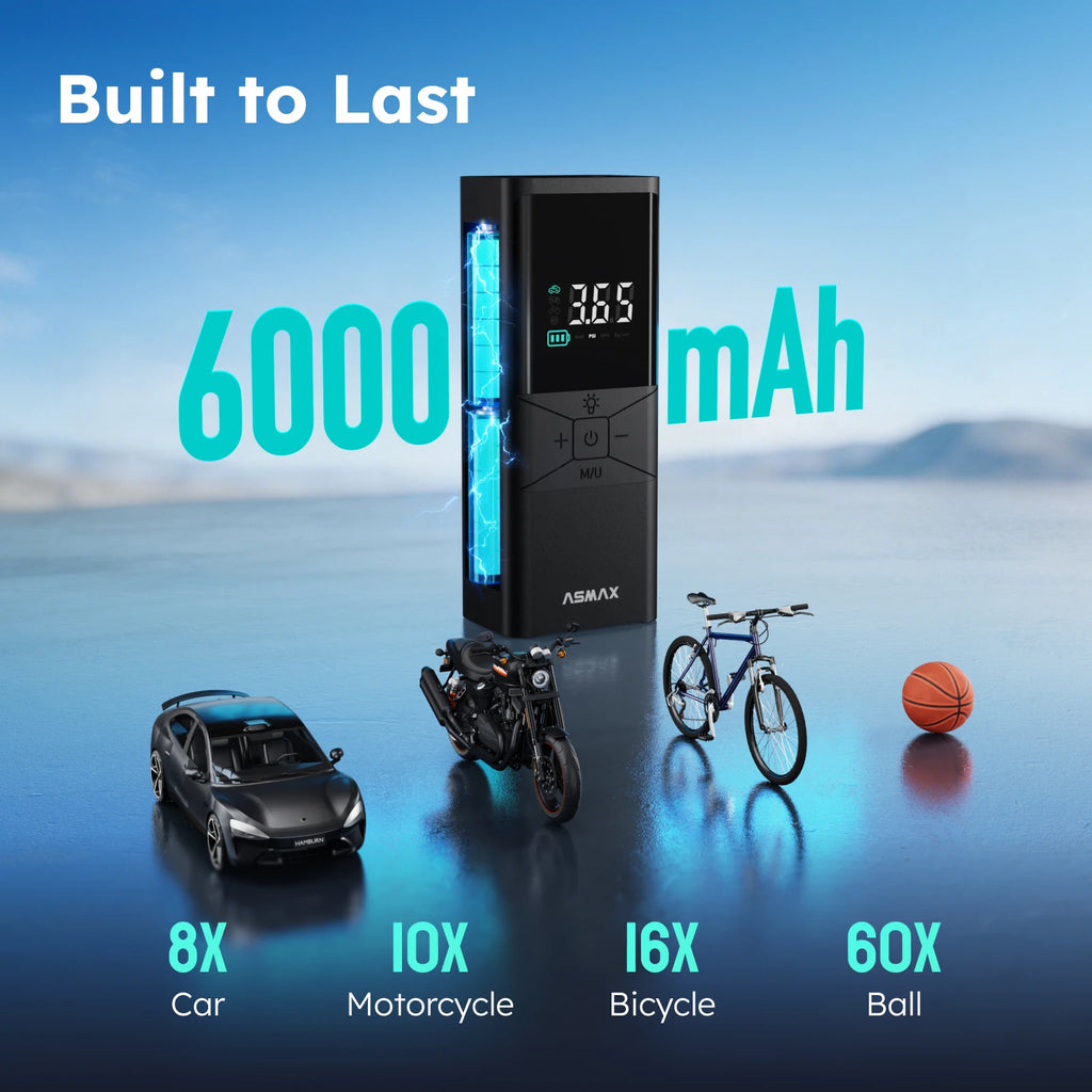 ASMAX T40 150PSI Tire Inflator Pump 6000mAh Rechargeable Portable Air Compressor LED Display Instant Pressure Reading