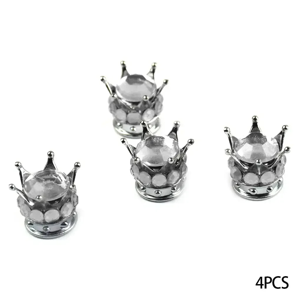 4PCS Car Motorcycle Bicycle Air Cover Car Wheel Tire Valve Caps Cover Crown Shape Bling Diamond Tyre Stem Dust Valve Caps Truck