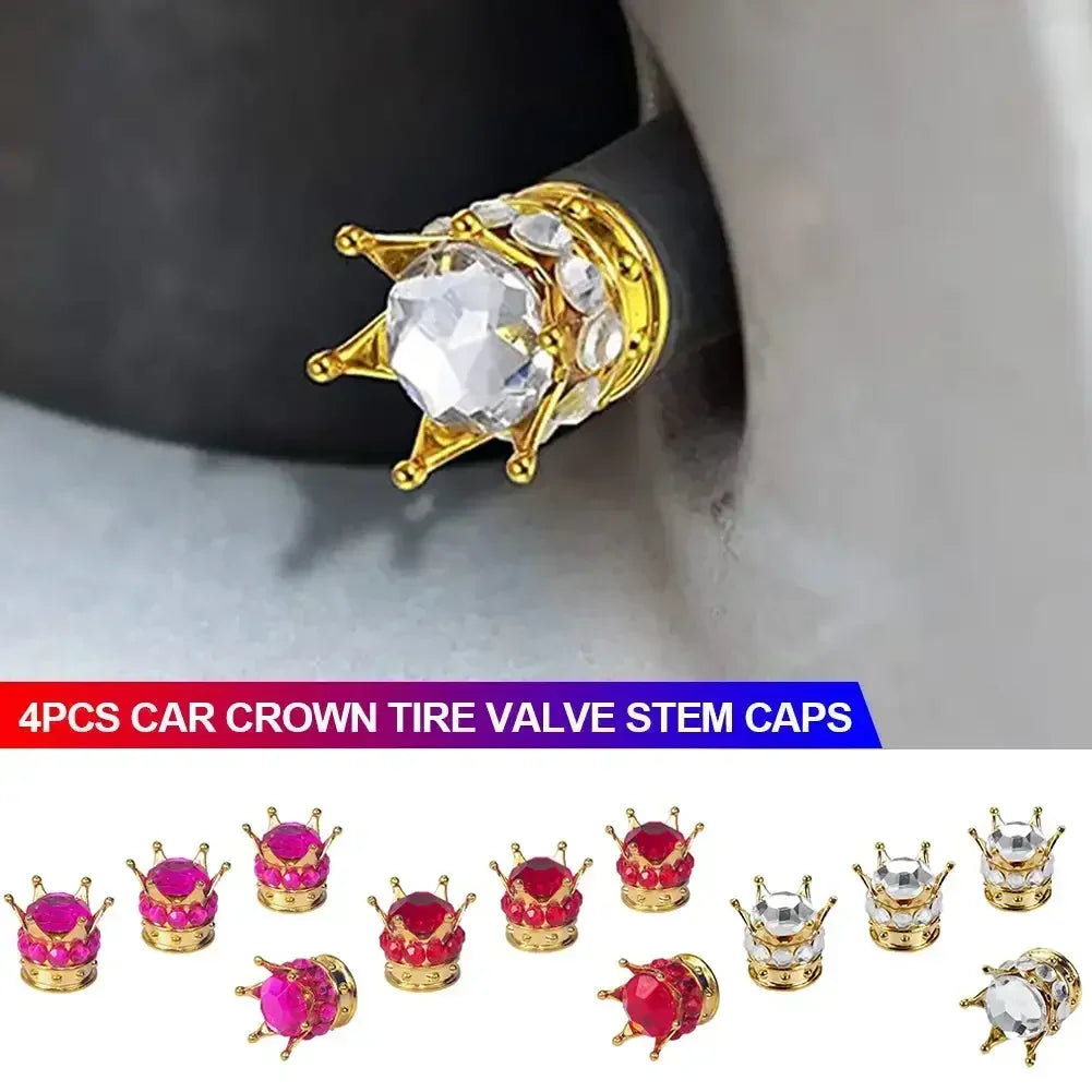 4PCS Car Motorcycle Bicycle Air Cover Car Wheel Tire Valve Caps Cover Crown Shape Bling Diamond Tyre Stem Dust Valve Caps Truck