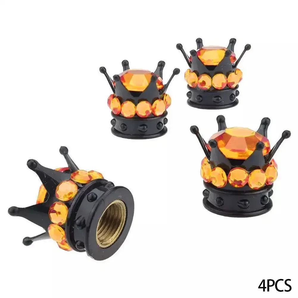 4PCS Car Motorcycle Bicycle Air Cover Car Wheel Tire Valve Caps Cover Crown Shape Bling Diamond Tyre Stem Dust Valve Caps Truck