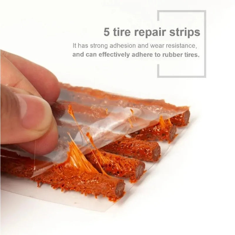 Emergency Tire Repair Kit for Cars, Motorcycles and E-Bikes - All-in-One Tire Repair Set with Durable Patching Glue Strips