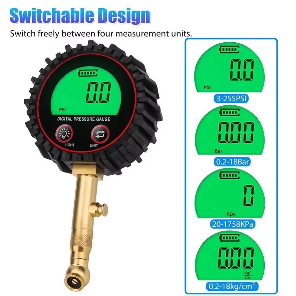 3-255PSI Digital Tire Pressure Gauge Heavy Duty Accurate Clamp Air Pressure Gauge Tyre Air Gauge For Car Truck Motorcycle