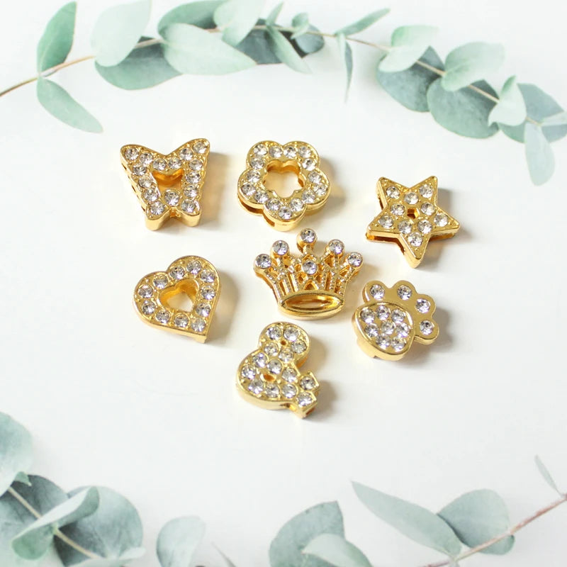 30PC/lot Hole 10MM Heart Star Slide Charm Paw Butterfly Crown DIY Charms for 10mm Bracelet Wristband Jewelry Making
