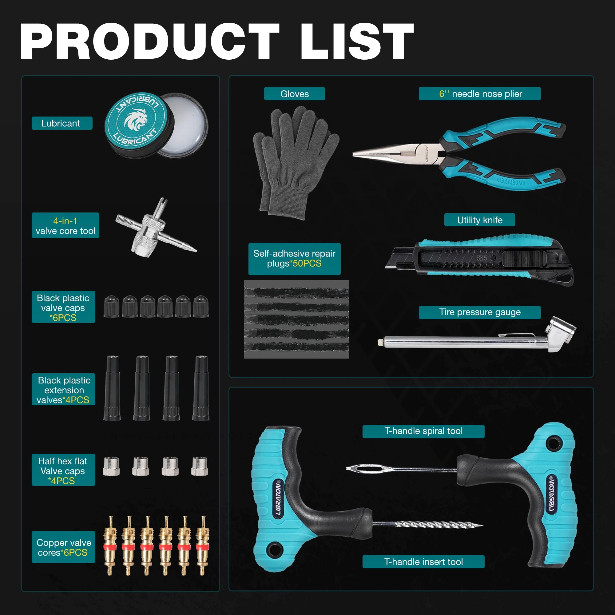 Libraton 78PCS Car Tire Repair Kit Heavy Duty Professional Tire Plug Kit Repair Tools For Fix Car Motorcycle SUV Truck Tire Plug