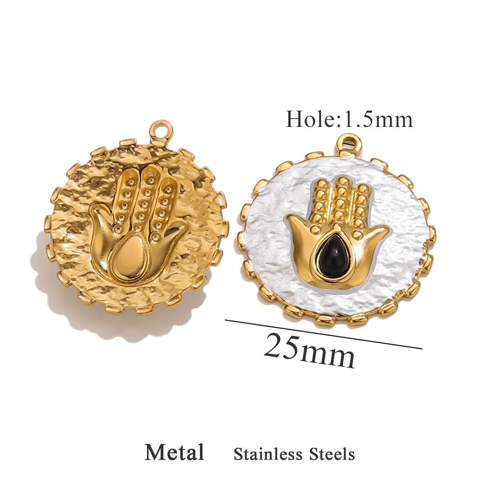 2PCS Gold-Plated Stainless Steel Charms Hand Evil Eye Heart Pendant Accessories For DIYJewelry Earrings Making Supplies Finding
