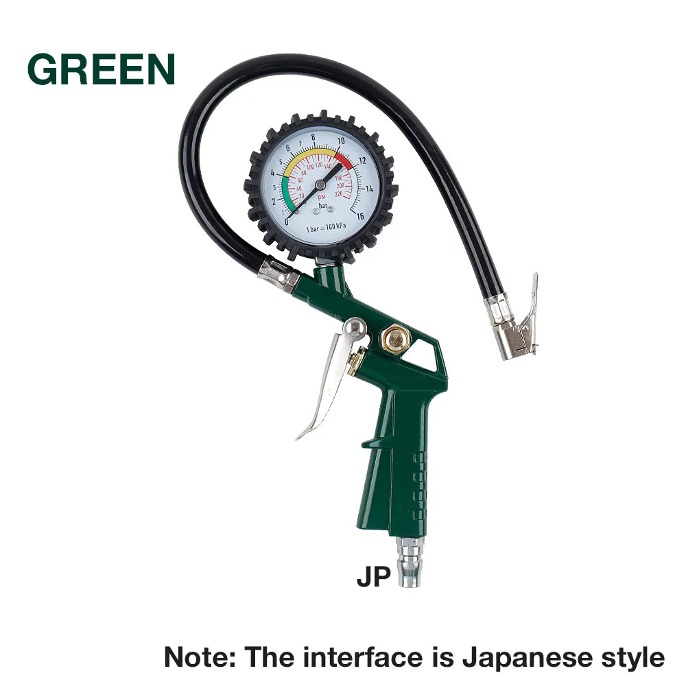 Tire Pressure Gauge, 0-220PSI/0-16Bar Dual Scale, with Rubber Hose, Auto Repair Tool, JP Interface, for Cars/Motorcycles/Trucks
