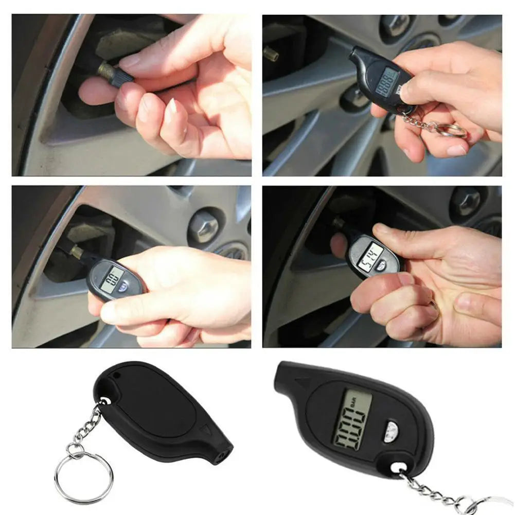 Mini Keychain Style Tire Gauge Digital Lcd Display Car Tire Air Pressure Tester Meter Auto Car Motorcycle Tire Safety Alarm