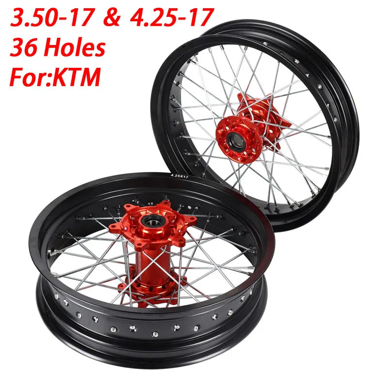 3.50x17" inch 4.25x17" Spoked Motorcycle Wheels Rims Set For KTM EXC EXC-E SX SX-F XCW 150 200 250 300 350 450 2003-2018