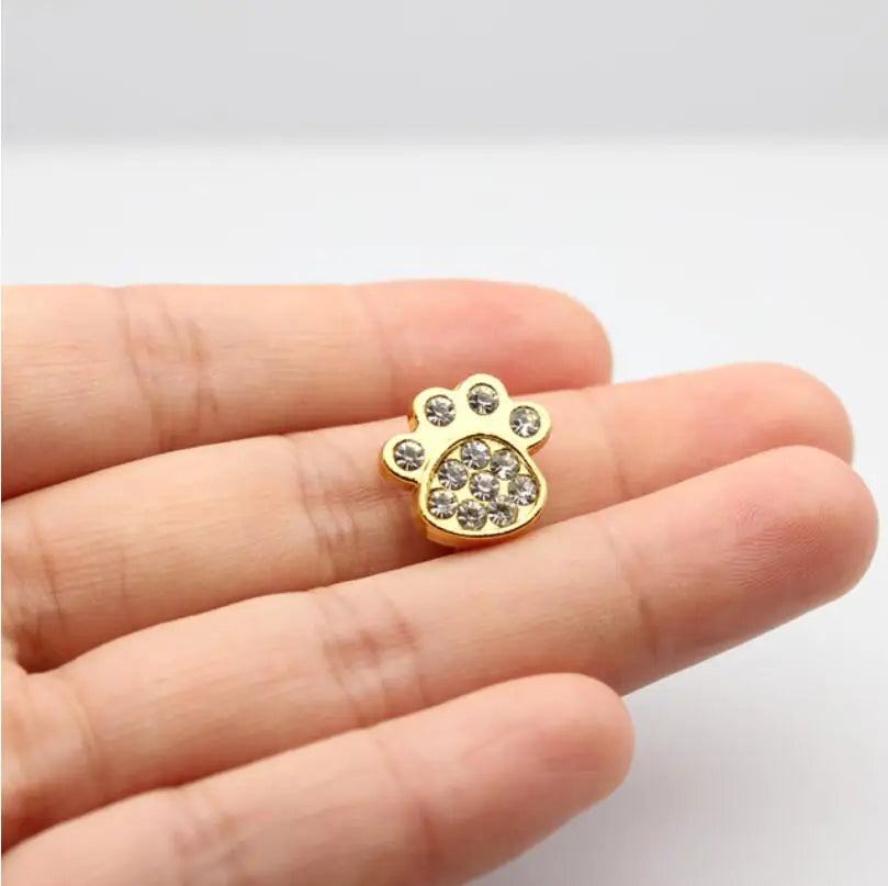 30PC/lot Hole 10MM Heart Star Slide Charm Paw Butterfly Crown DIY Charms for 10mm Bracelet Wristband Jewelry Making