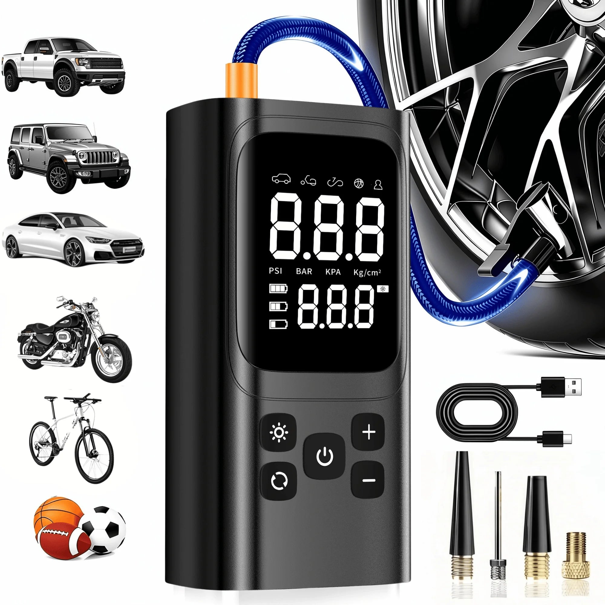 3X Faster Cordless Tire Inflator, 150PSI Portable Car Air Compressor Pump with Digital Gauge for Motorcycle, Bike, and Car Tires