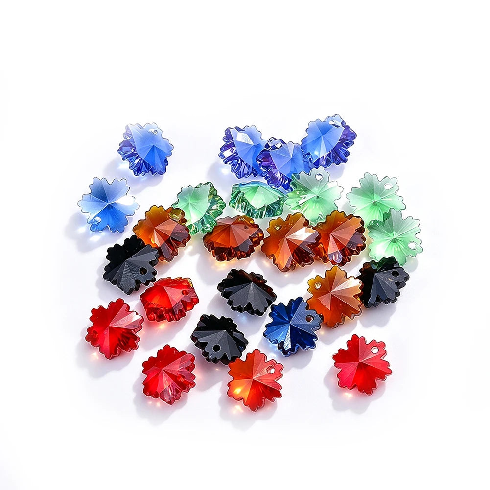 20pcs 14mm Crystal Glass Snowflake Beads DIY Suncatcher Making Supplies Prisms Charms Jewelry Pendant Accessories Single Hole