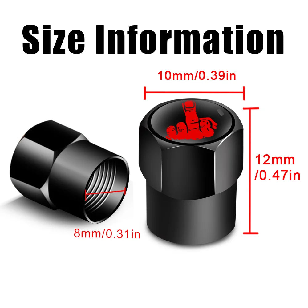 DSYCAR Tire Valve Caps (4 Pcs/Set ) Aluminium Alloy/Copper, Universal Middle Finger Stem Covers for Car, Truck, Motorcycle, Bike