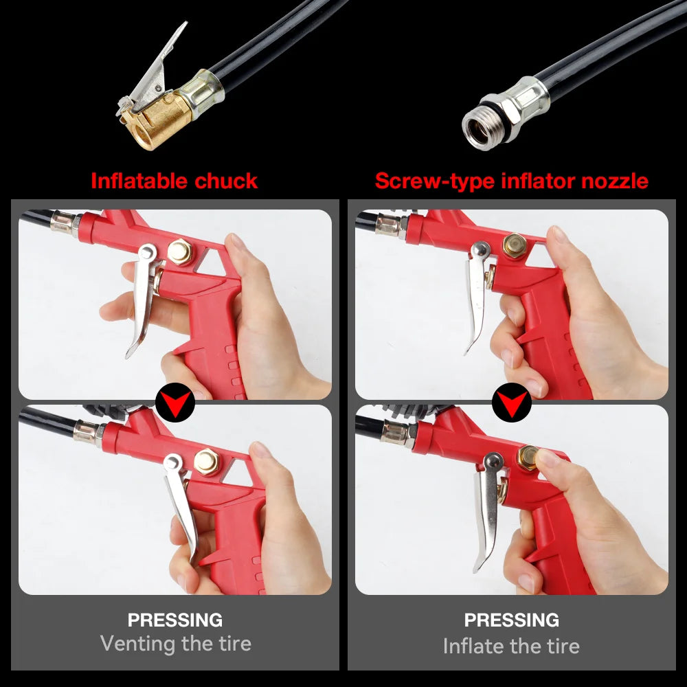Tire Pressure Gauge, 0-220PSI/0-16Bar Dual Scale, with Rubber Hose, Auto Repair Tool, JP Interface, for Cars/Motorcycles/Trucks
