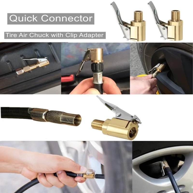 Universal Brass Locking Tyre Air Chuck Clip Adapter Automotive Grade Quick Inflation for Car Motorcycle Bike Accessories