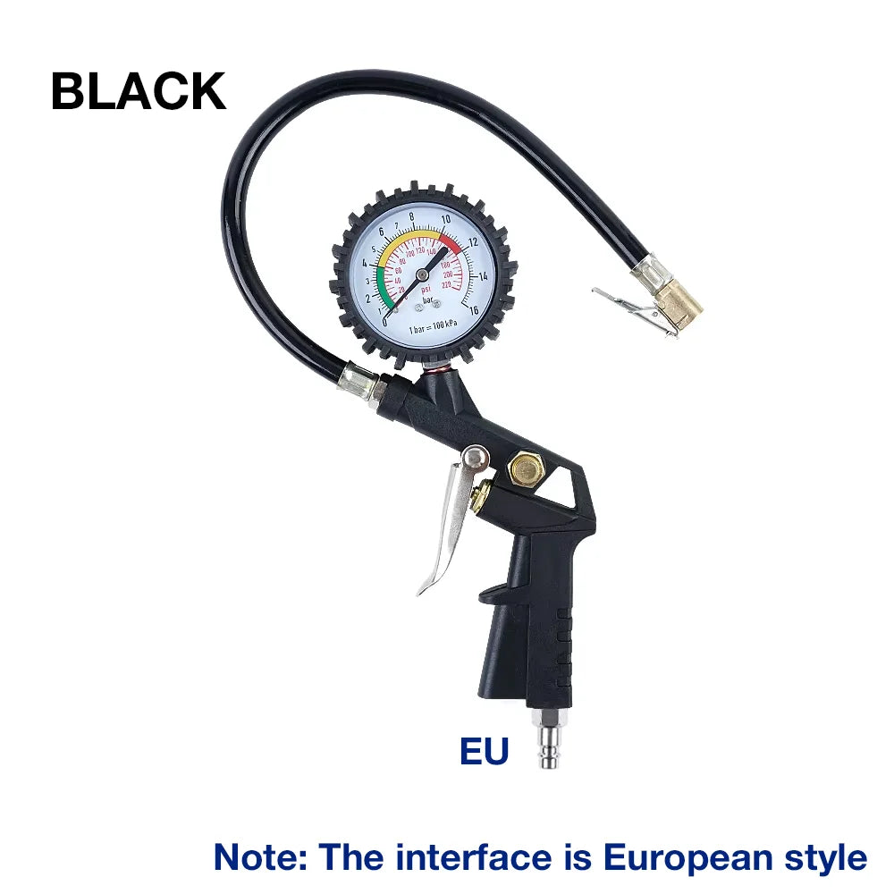 Tire Pressure Gauge, 0-220PSI/0-16Bar Dual Scale, with Rubber Hose, Auto Repair Tool, JP Interface, for Cars/Motorcycles/Trucks