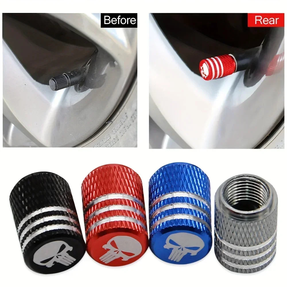 NEW 4pcs Skull Pattern Tire Valve Caps Decor Car Motorcycle Bike Aluminum Alloy Dustproof Cover Wheel Tyre Stem Valve Cap