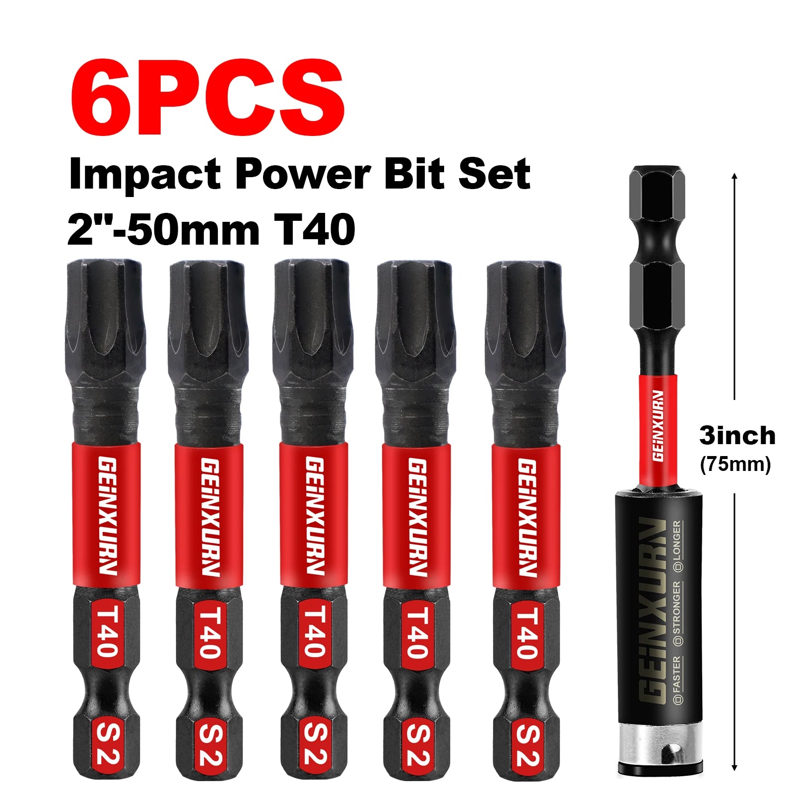 Geinxurn 2In S2 Magnetic T40 Torx Bits Set, Motorcycle Repair Tools & Suitable for Motorcycle Maintenance