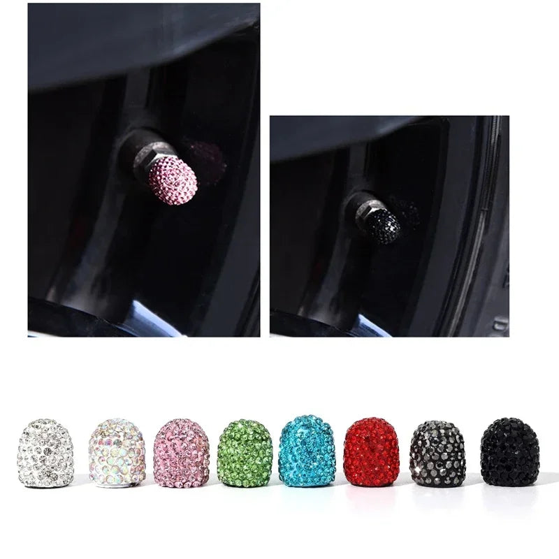 4/2pcs Diamond Crystal Motorcycle Car Tire Valve Caps Shining Dust-proof Wheel Valve Cover Vehicle Bling Valve Cap Styling Toos