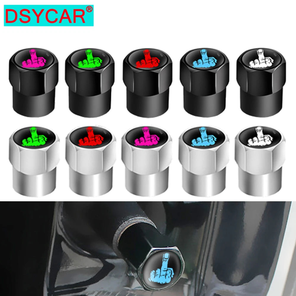 DSYCAR Tire Valve Caps (4 Pcs/Set ) Aluminium Alloy/Copper, Universal Middle Finger Stem Covers for Car, Truck, Motorcycle, Bike